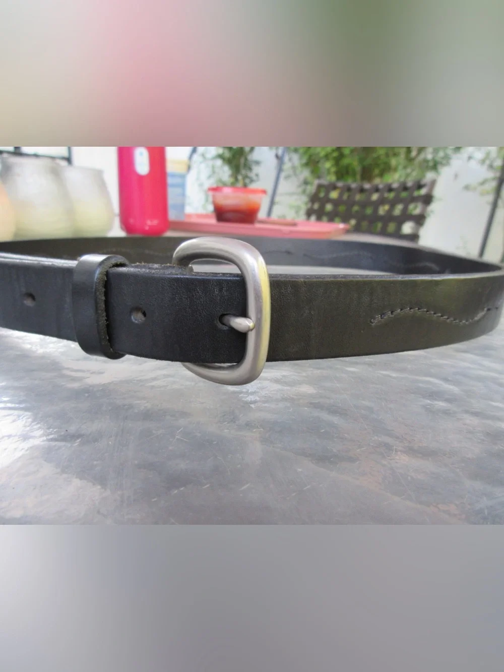 Eddie Bauer Black Leather Belt with Matte Silver Buckle 36-40”